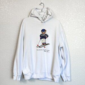 Polo Ralph Lauren Ski Bear Hoodie Sweatshirt Men's XL Long Sleeve White Pockets